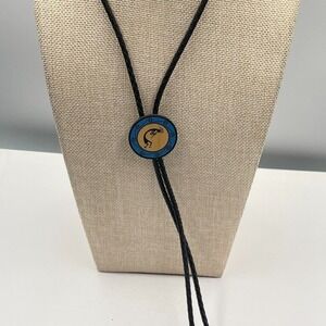 Kokopelli Bolo Tie Southwestern Wood Inlay Pendant‎ Braided Leather Cord Western